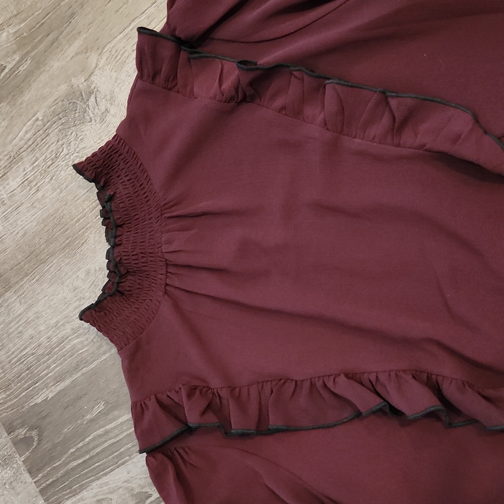 New York & Company Burgundy Blouse with Black Accents - Picture 2 of 11